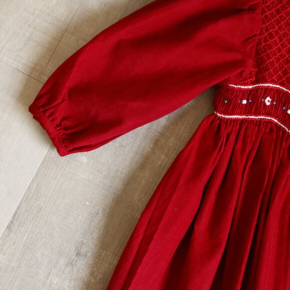 Red 100% Corduroy Smocked Dress Traditional Size 6/9 Months Boutique NWT - Picture 5 of 5